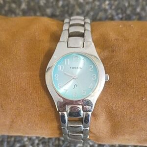 Fossil Silver Watch with Aqua Dial
